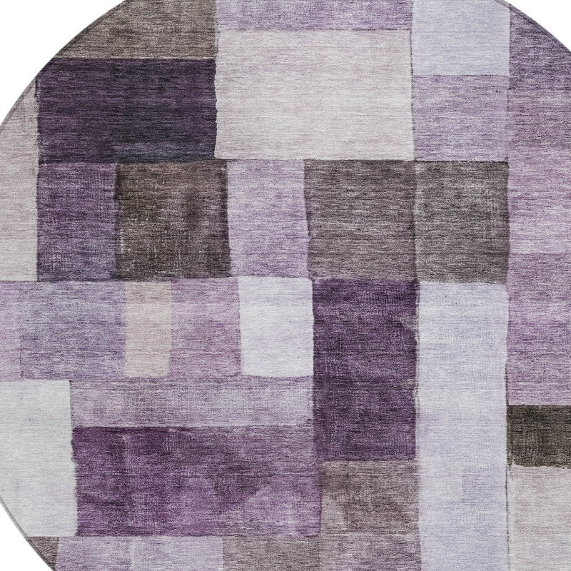 Tapis d'intérieur rond lavable géométrique 8 pi aubergine noir et lavande
