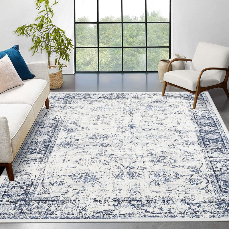 Machine Washable Rug Oriental Non-Slip Area Rug for Living Room Low-Pile Rug Indoor Floor Cover for Bedroom Dining Room Hallway Kitchen Office