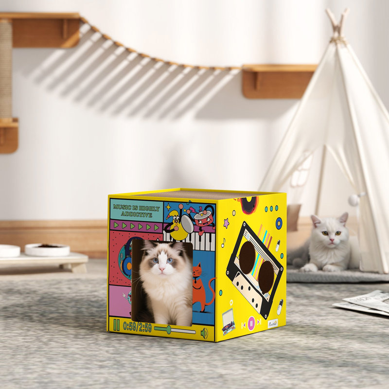 Grattoir pour chat, maison de chat 2 en 1 avec de l'herbe à chat