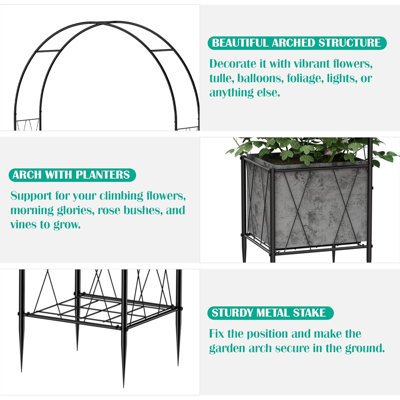 Arche de jardin semi-circulaire avec grille pour pot à fleurs