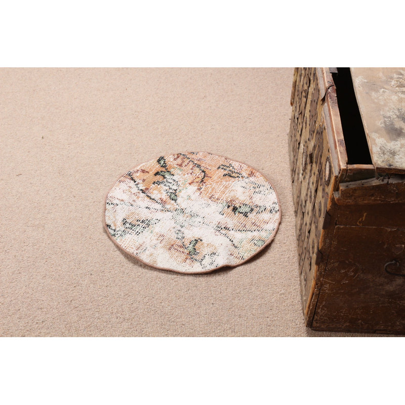 Petit tapis rond en laine turque Oushak, idéal comme paillasson ou comme décoration