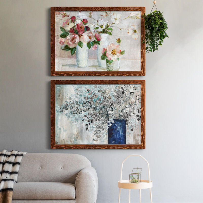 Shades Of Blush - Ensemble de 2 peintures sur toile encadrées, Cadre en érable, H 37,5 po x l 55 po x P 1,5 po