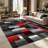 1PC 3D Metallic Geometric Abstract Black Red Silver Tone area rugs for Living Room, Soft and Comfortable, Suitable for all seasons, easy-to-maintain, machine washable Indoor floor mat, Under Table Farmhouse suitable for dining room, bedroom,-302259319