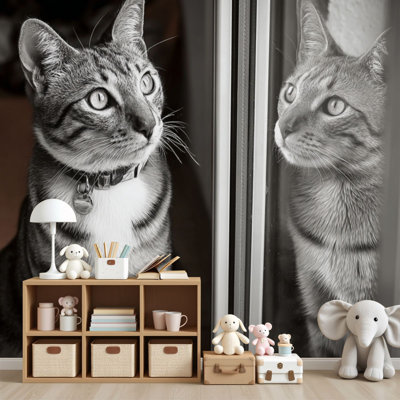 Papier peint auto-adhésif amis du chat qui regarde ensemble Ensemble de papier peint amovible en PVC 69 po x l 96 po pour le salon, la chambre et le bureau à domicile