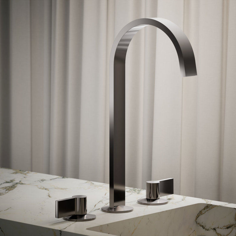 Components Bathroom Sink Spout With Ribbon Design, Nickel