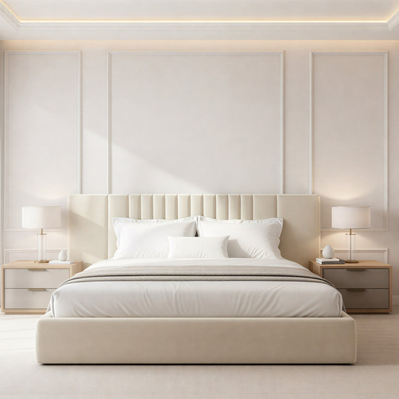 Upholstered Bed, Cream, Double (145 x 208 cm)