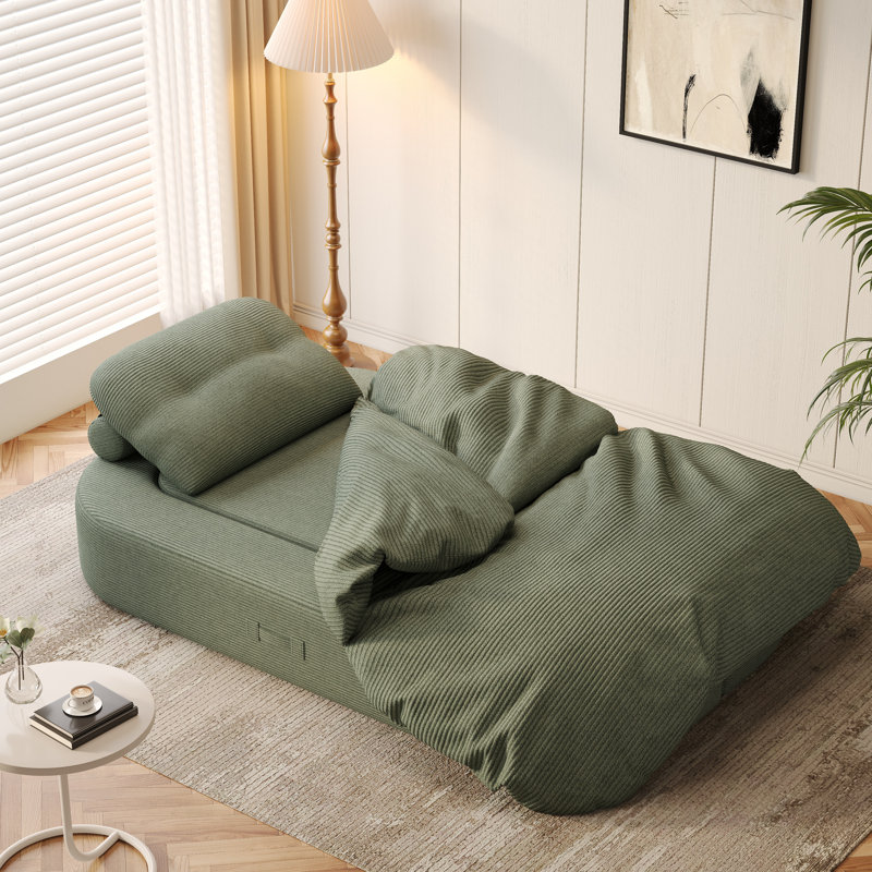 Sicilia 78.74'' Upholstered Corduroy Sofa,Convertible Sleeper Sofa Bed,Floor Sofa Lounge Couch, Green 