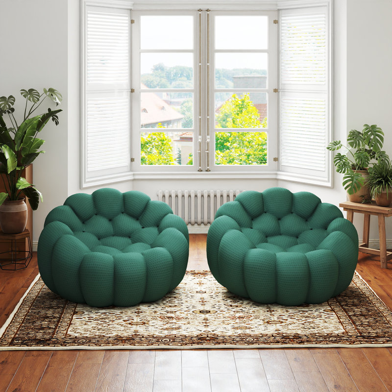 Kayi 48.43" Upholstered Pumpkin-shaped Club Accent Compression Chair(set Of 2), No Assembly Required, Green
