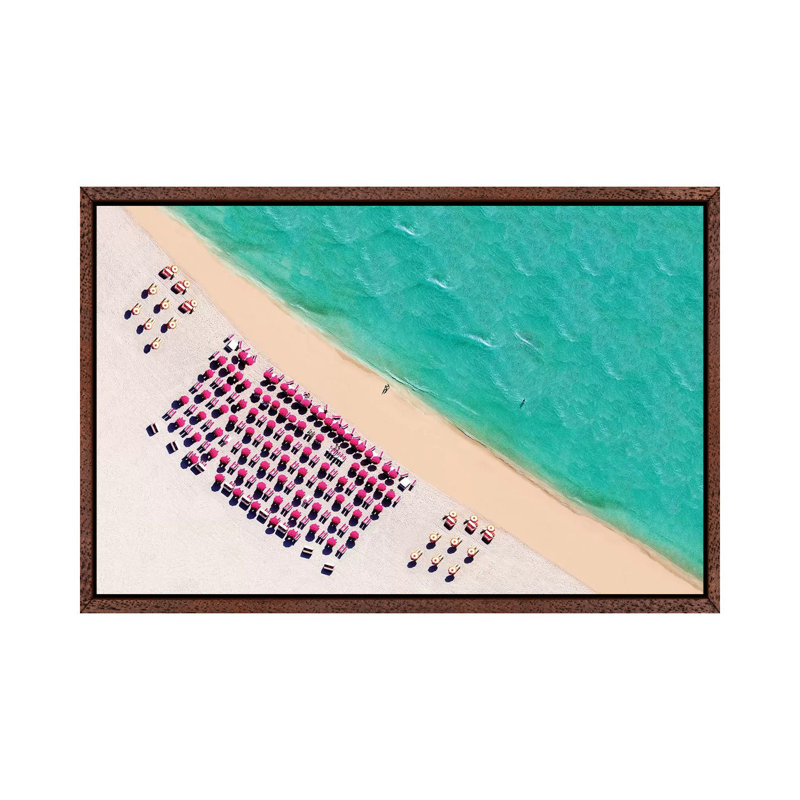 South Beach With Chairs And Umbrella 1 Piece Wall Art on Canvas, 101.6 cm H x 66.04 cm W, Classic Wood Framed
