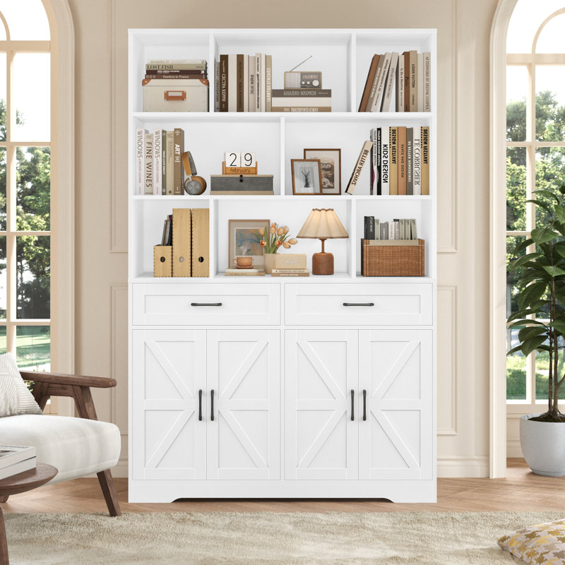 71'' H Bookcase With 2 Drawers, White