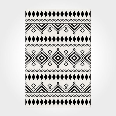 Thambiah White Black Geometric Moroccan Digital Print Area Rug