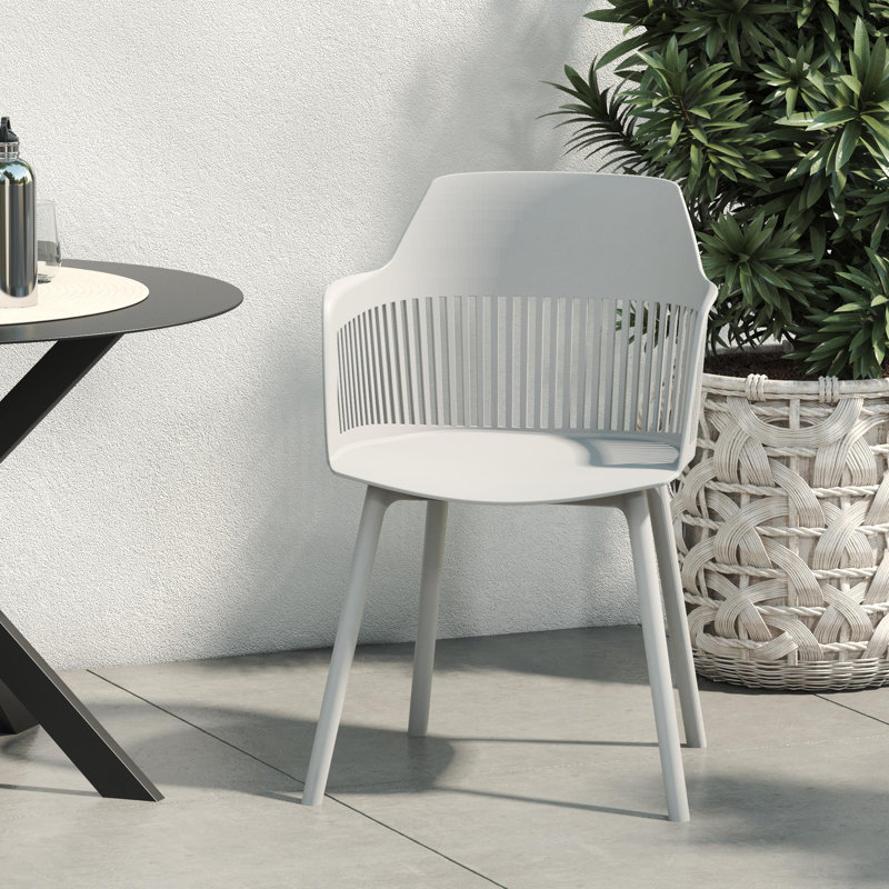 Patio Dining Armchair with Cushion, Light Grey