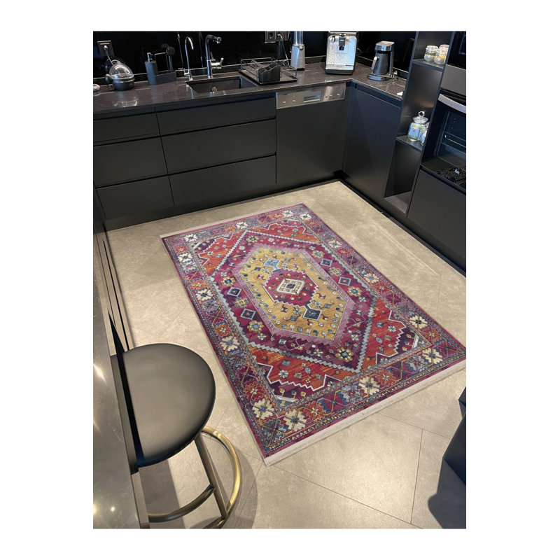 Purple Themed Colourful Traditional Motif Ethnic Patterned Vintage Decorative Rug, Rectangle 3'3" x 4'11" Rug Pad Included