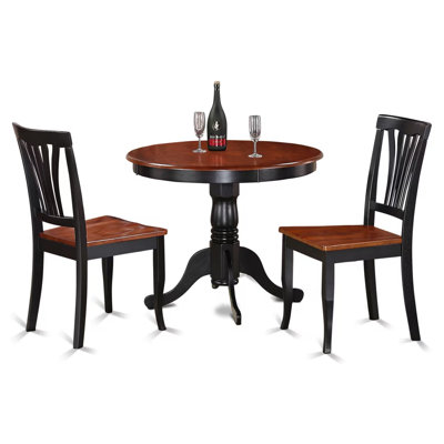 Ensemble de table de cuisine 3 pièces pour petits espaces comprenant une table ronde avec piédestal et 2 chaises de salle à manger, 36 po x 36 po, noir et cerise