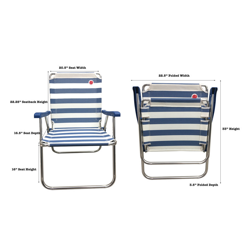 Blue and White Striped Aluminum Folding Camping Chairs (Set of 2)