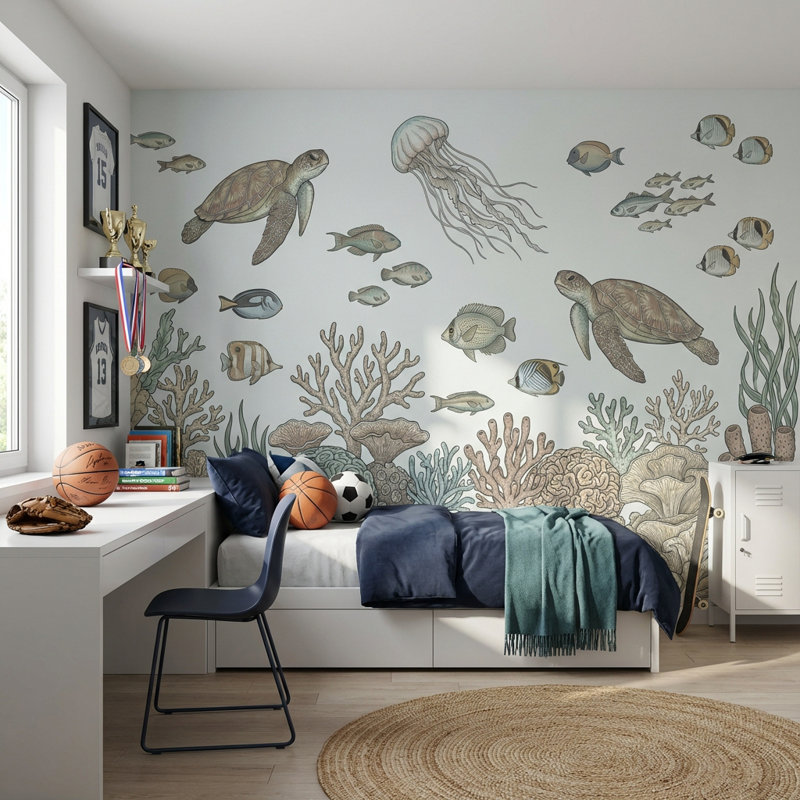 Murale sous-marine Tortues, 120" x 96", Non tissé non collé