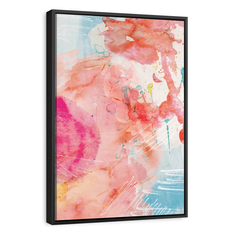 Wegener turquoise / rose, 25 po x 37 po, Cadre flottant noir