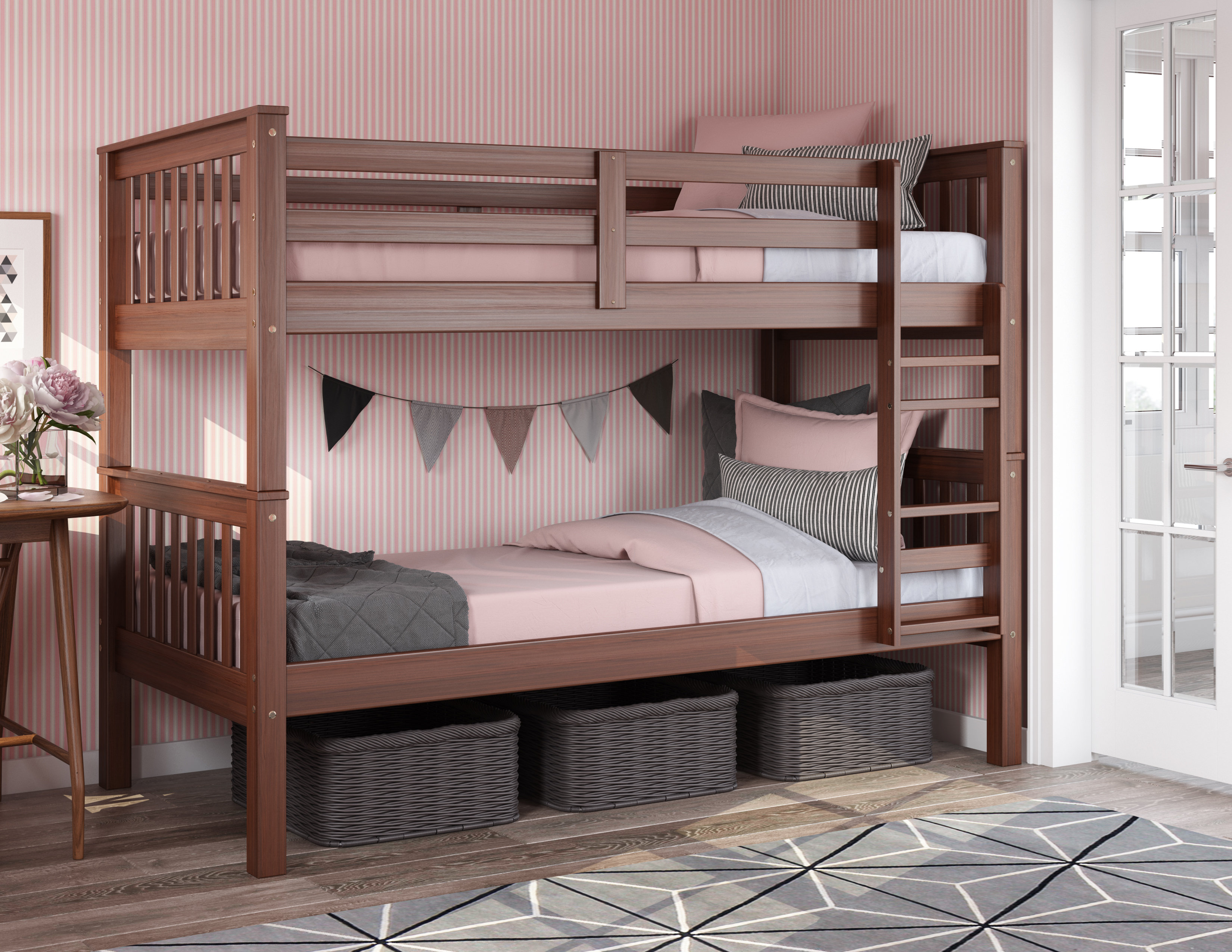 Harriet Bee Helzer Twin Over Twin Solid Wood Mission Bunk Bed & Reviews ...