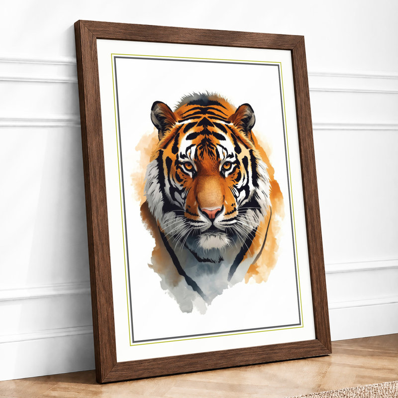 Tiger Face Forward Botanical - Print, Walnut, A1 - 84.1 x 59.4 cm