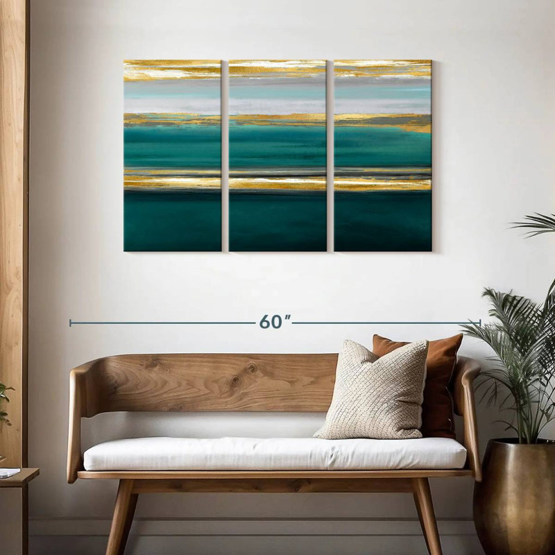 Avery Parallel Lines On Teal, 28" H x 45" W