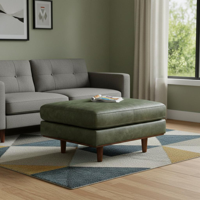 Repose-pieds 33 po en cuir véritable vert mousse et brun