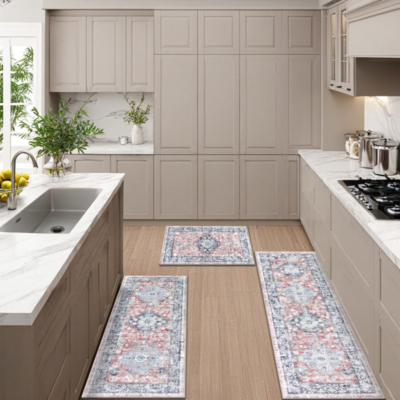 Tapis de cuisine antidérapant lavable à la machine, Rouge