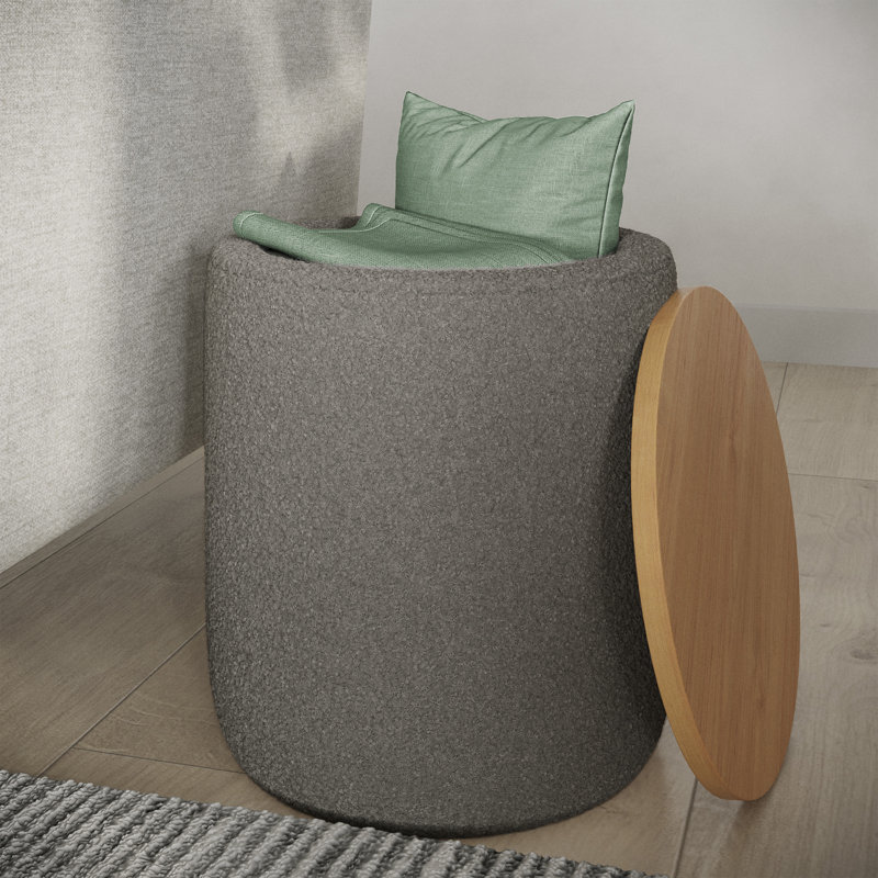  Lavish Home  15.7'' Wide Boucle Upholstered Storage Ottoman, Gray
