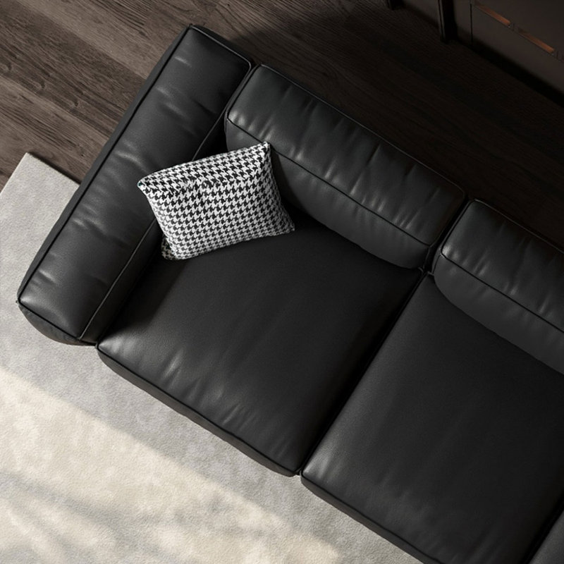 117,72 Canapé modulaire en cuir véritable noir, 118.11"W*39.37"D*28.35"H