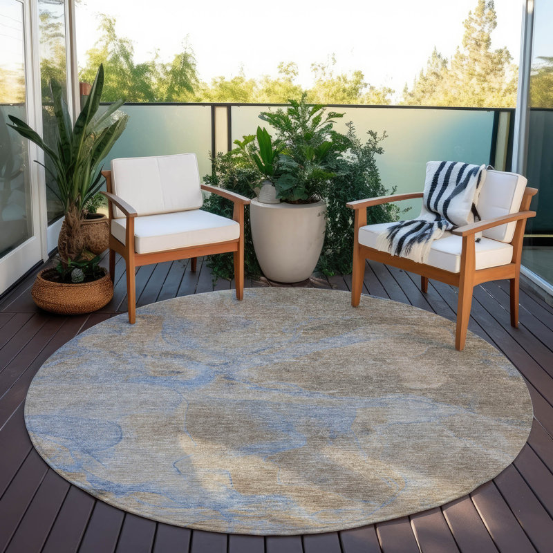 Machine Washable Indoor/Outdoor Xhevrie Taupe Rug, Round 8'