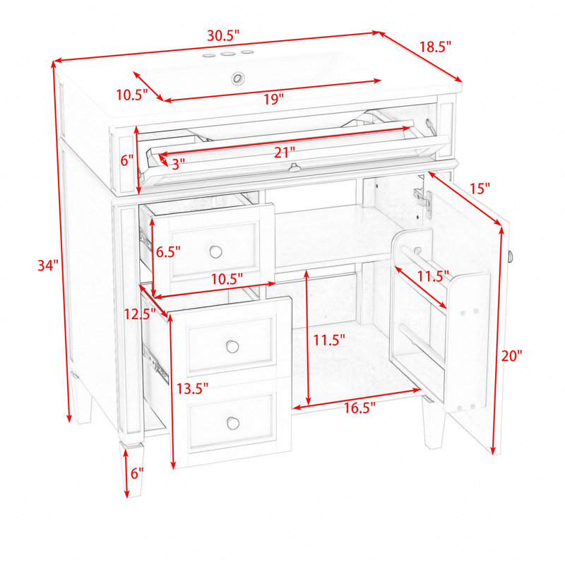 Sriyaan Bathroom Vanity with Resin Top, Bathroom Storage Cabinet with 2 Drawers and Tip-out Drawer, Gray, Silver