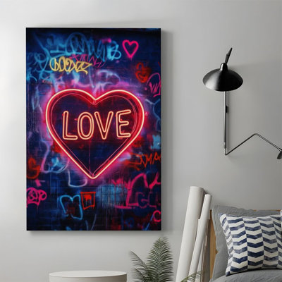 1pc Valentine's Day Framed Canvas Wall Art Prints Poster, Neon Love Art Posters Canvas Print Painting for Living Room Bedroom Office Bathroom Dorm Hom