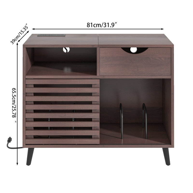 Storage Power Outlet Audio Cabinet, Walnut