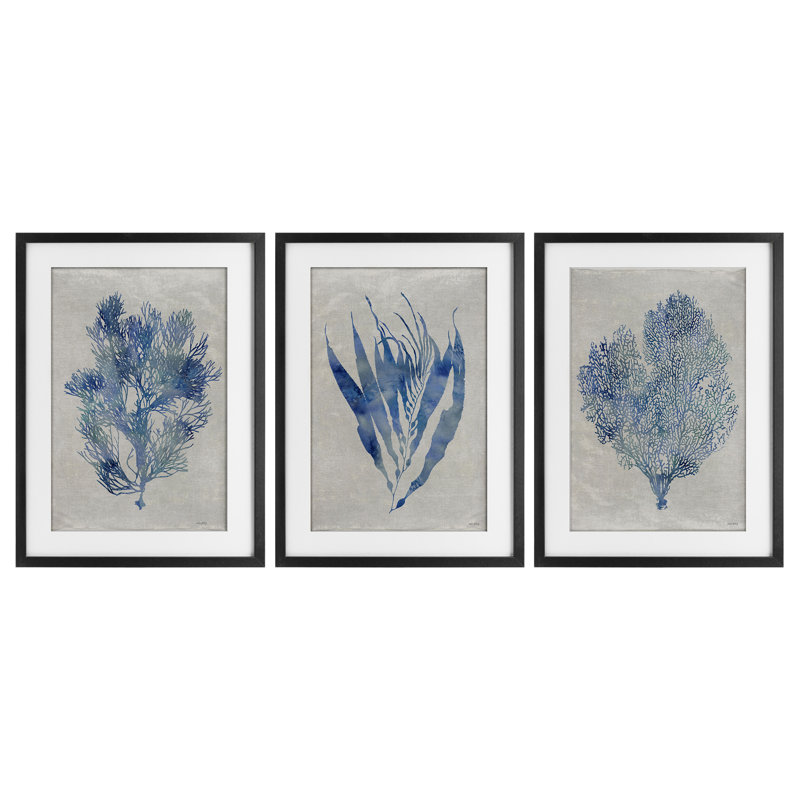 Ensemble de 3 sous-verres à algues Silhouette, ensemble par Amber Sterling, H 20 po x l 14 po, Cadre noir minuit