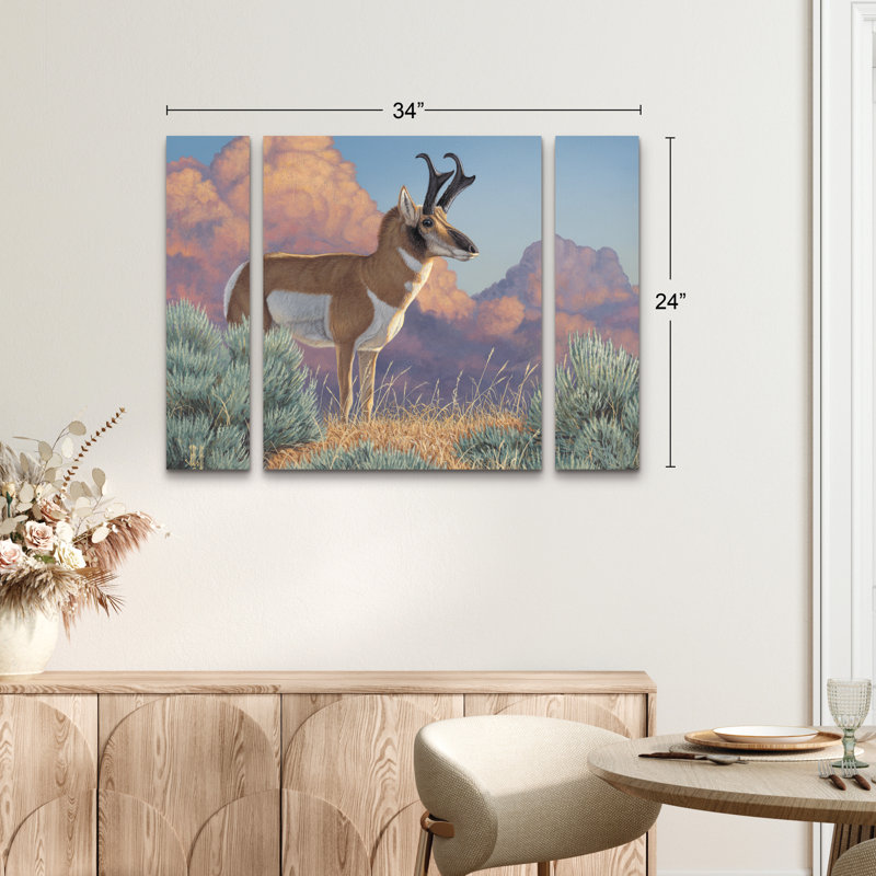 Ensemble de 3 panneaux muraux - Jeff Hoff «After the Storm Pronghorn», art mural sur toile pour le salon, la chambre à coucher ou le bureau 