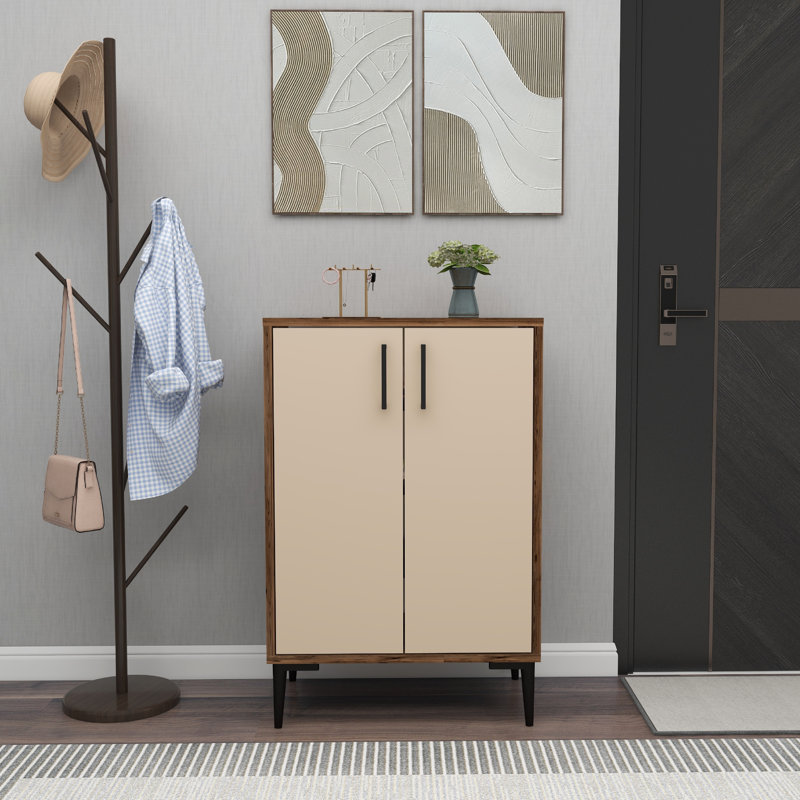 Shoe Storage Cabinet Ruby , Light Walnut/Beige