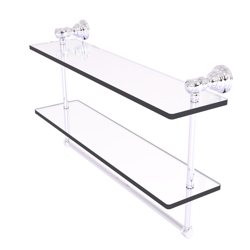 Freyja 2 Piece Glass Tiered Shelf with Towel Bar, Polished Chrome, 5.54" H x 22" W x 9.5" D