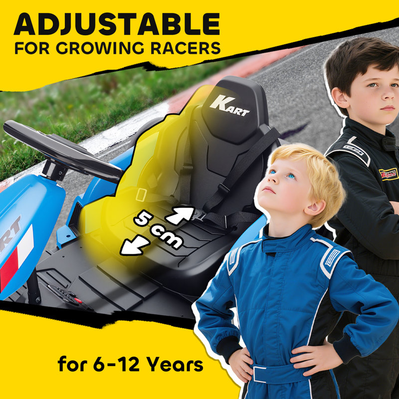 AIYAPLAY 24V Electric Go Kart Drift Mode Slow Start for 6-12 Years, Blue