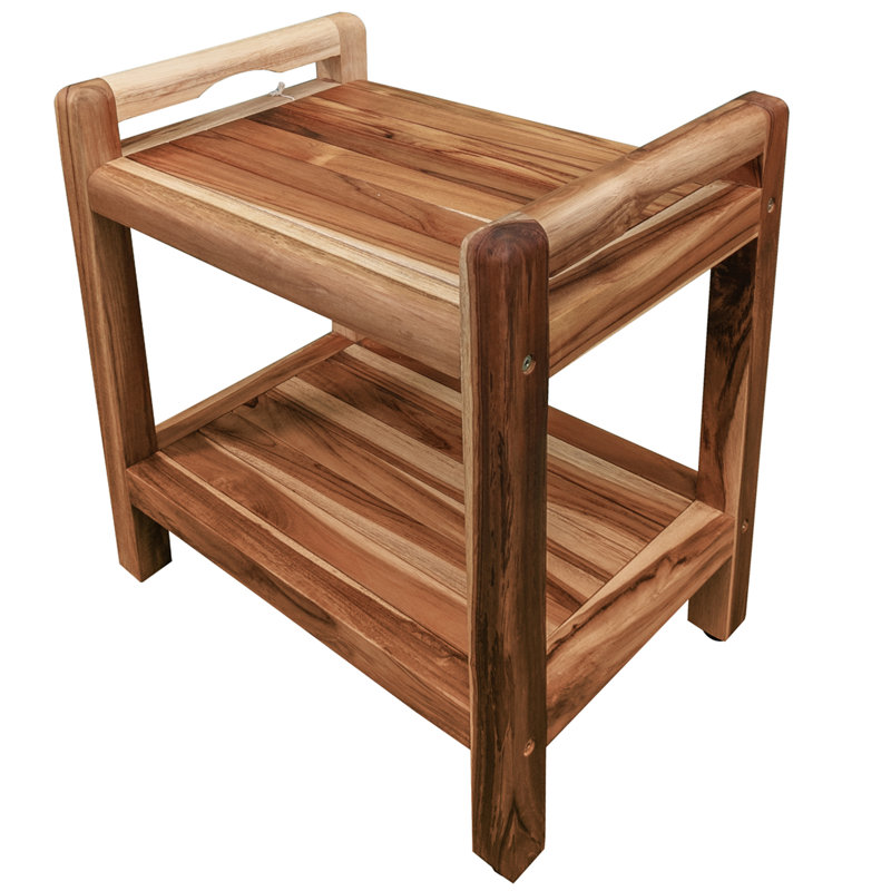 EcoDecors 20" Earthy Teak Shower Bench with Shelf