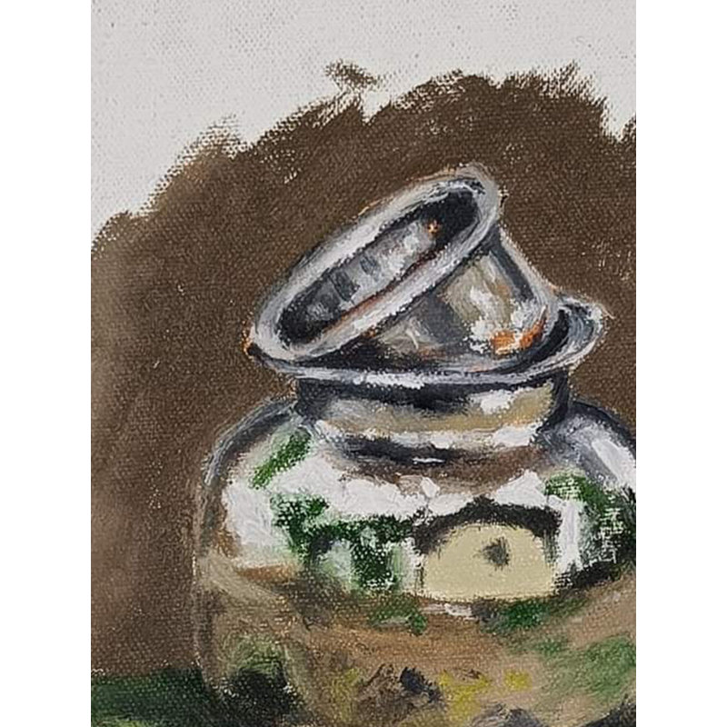 Still Life Oil Painting on Canvas by Malhar Ambulgekar 12" H x 12" W Framed Classic Fruit Bowl Wall Art Home Decor