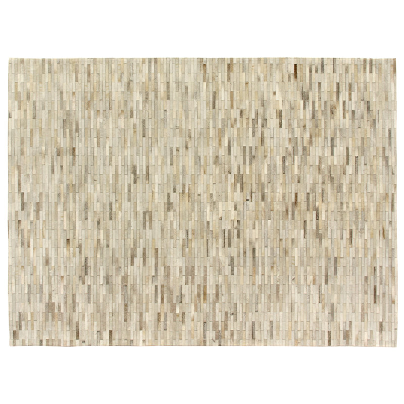 Natural Hide Cowhide Geometric Area Rug in Silver, Rectangle 13'6" x 17'6"