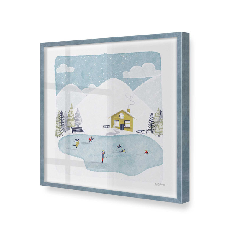 Impression d'aventure de patinage d'hiver, Cadre simple électrique ciel électrique, bois ma, H 13,5 po x l 13,5 po