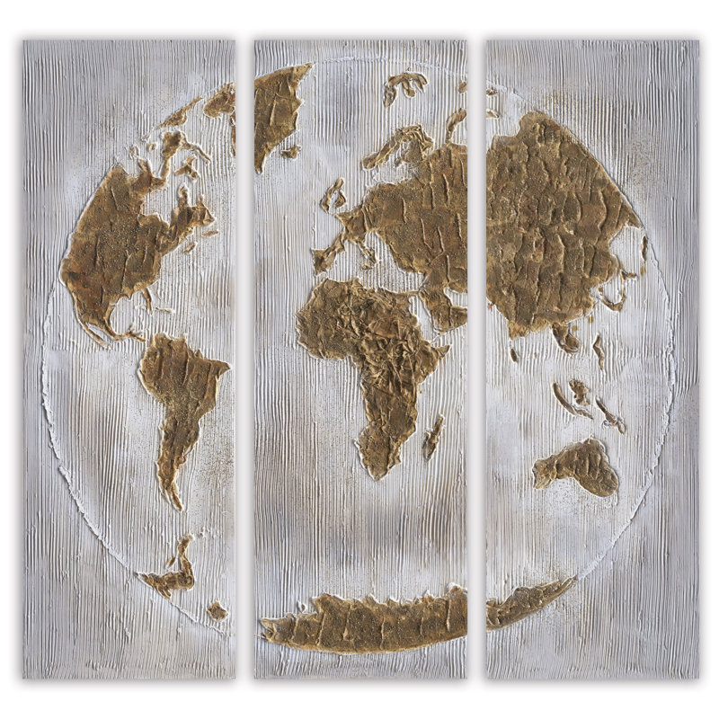 La carte du monde - peinture sur toile tendue 3 pièces