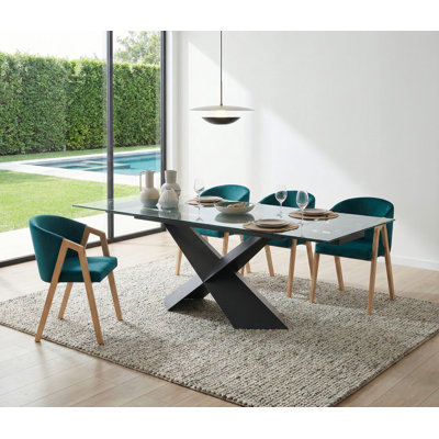 Extendable Glass Top Metal Base Dining Table