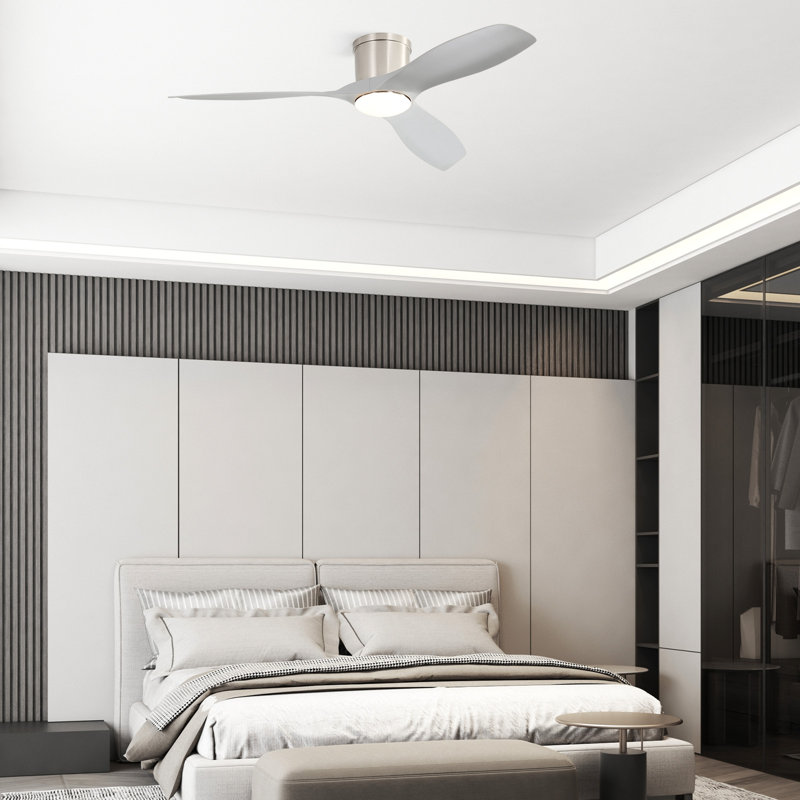 Modern Smart 52" In 3-ABS Blades Flush Mount Ceiling Fan With Light, Grey, Remote/APP, Suitable For Any Room, Gray