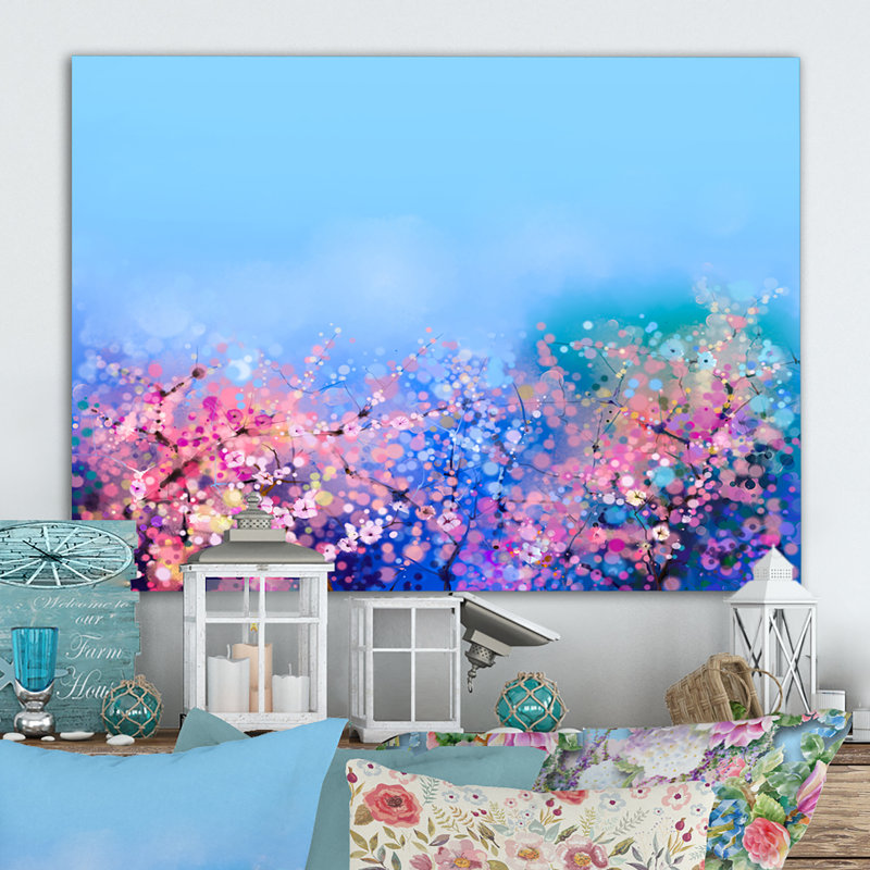 Fleurs de cerisier - reproduction sur toile avec cadre flottant, H 8 po x l 12 po x P 1 po, Toile tendue