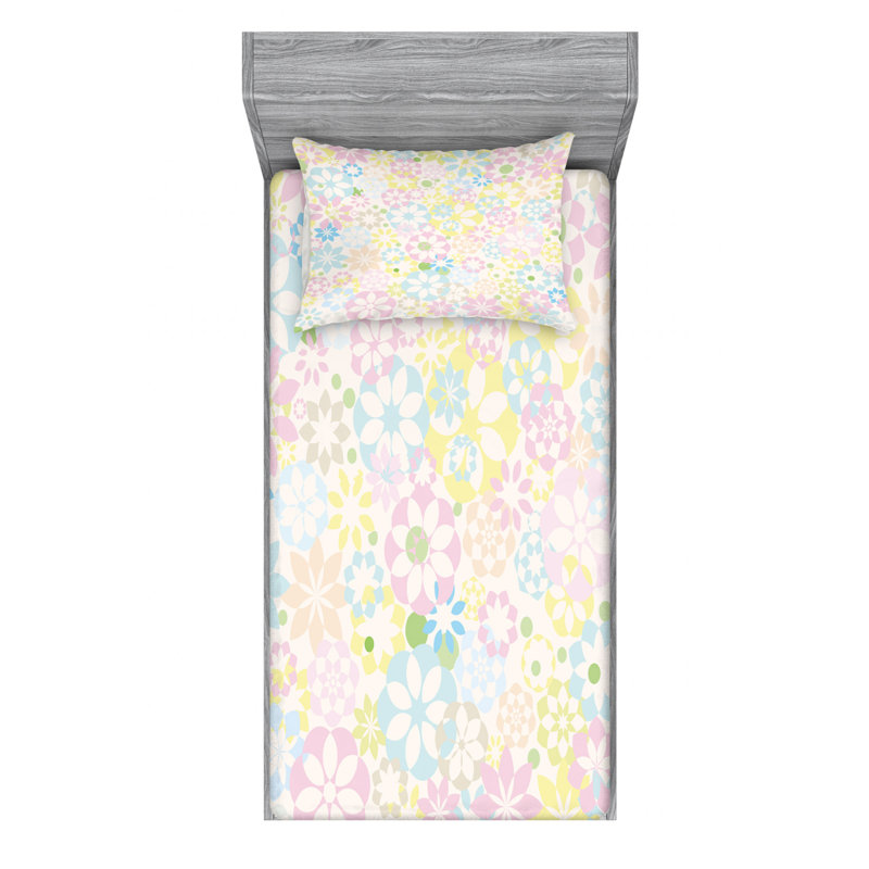 Microfiber Floral Fitted Sheet, Twin XL Fitted Sheet with 1 Pillowcase