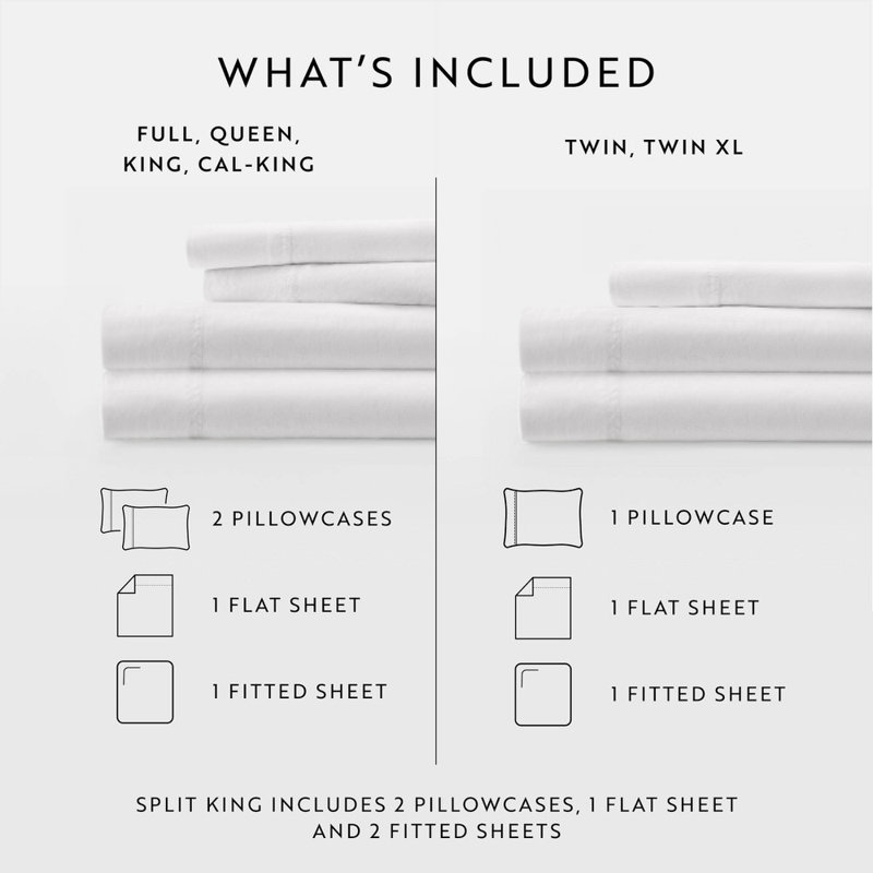 Ensemble de draps en coton uni, Ensemble de draps pour grand lit avec 3 pièces su, Blanc