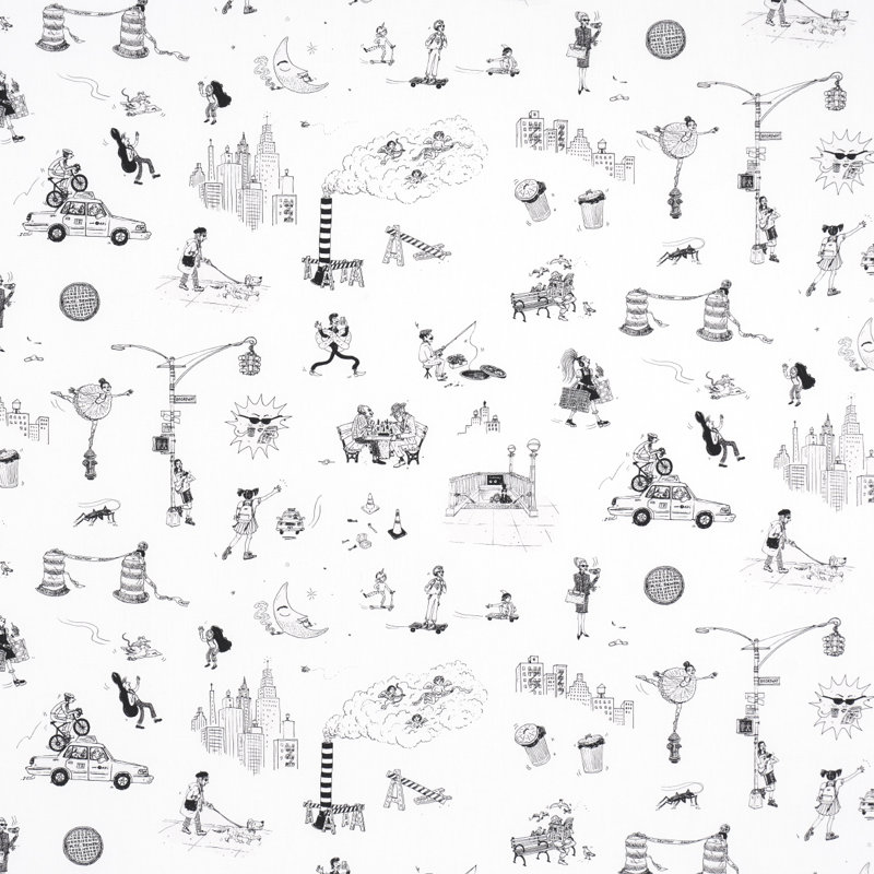 Schumacher X The New Yorker Joana Avillez's Street Scenes Fabric, Black/White