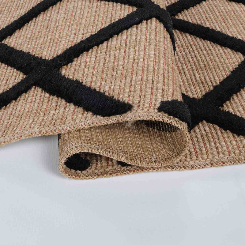 Deborah Geometric Shapes Braided Indoor / Outdoor Area Rug, Black, Rectangle 50 x 80cm