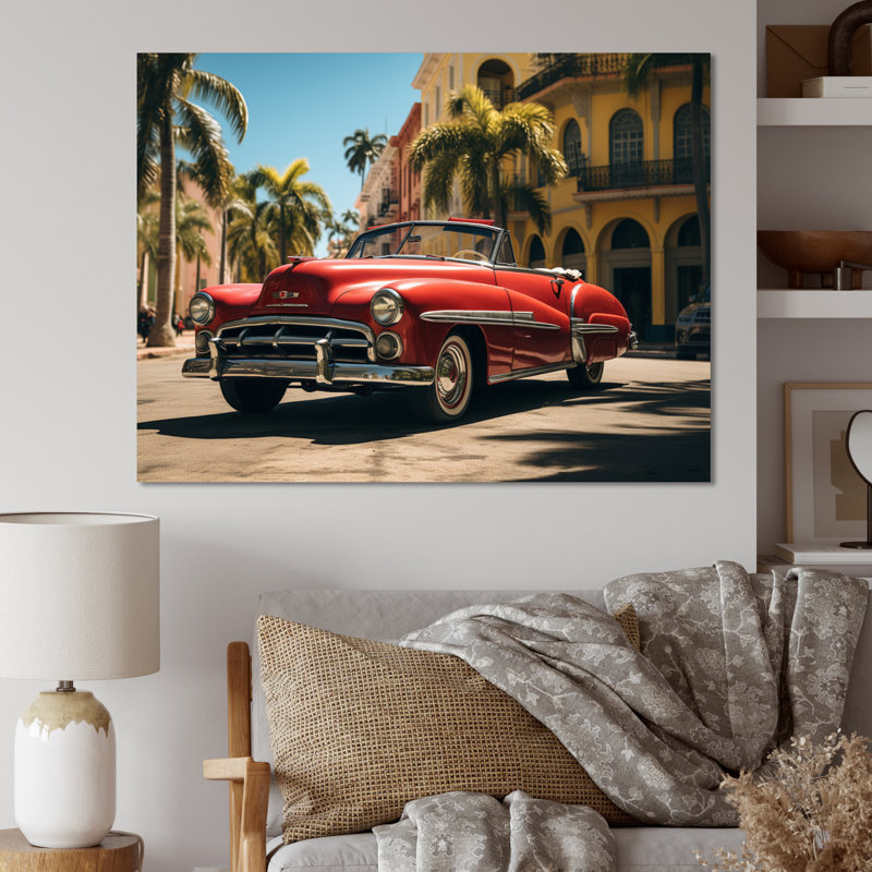 «Miami Cuban Car Influence», reproduction d'art sur toile, 12" H x 20" W, Gold Picture Framed